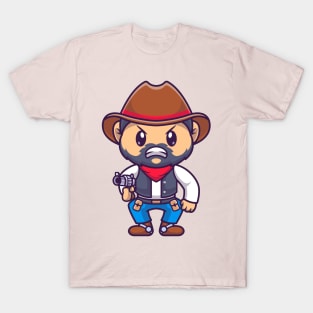 Angry Cowboy Holding Gun Cartoon T-Shirt